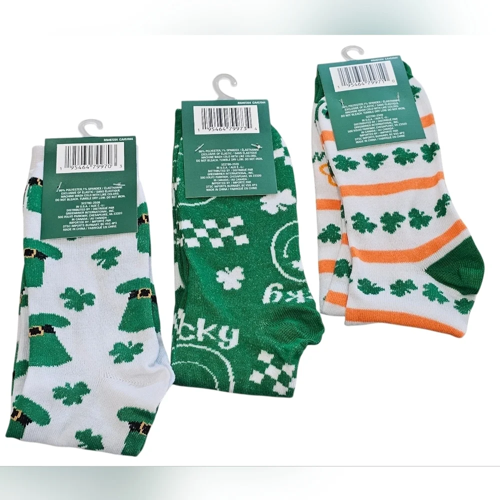 St. Patrick's Day 3 Pairs Of Ladies Knee High Socks. Fit Shoe Size 5-9, New
